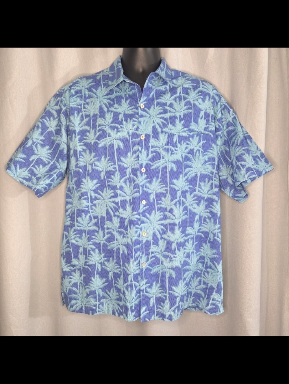 Tori Richard Blue Palm-Print Short Sleeve Button-Down Shirt Size Large